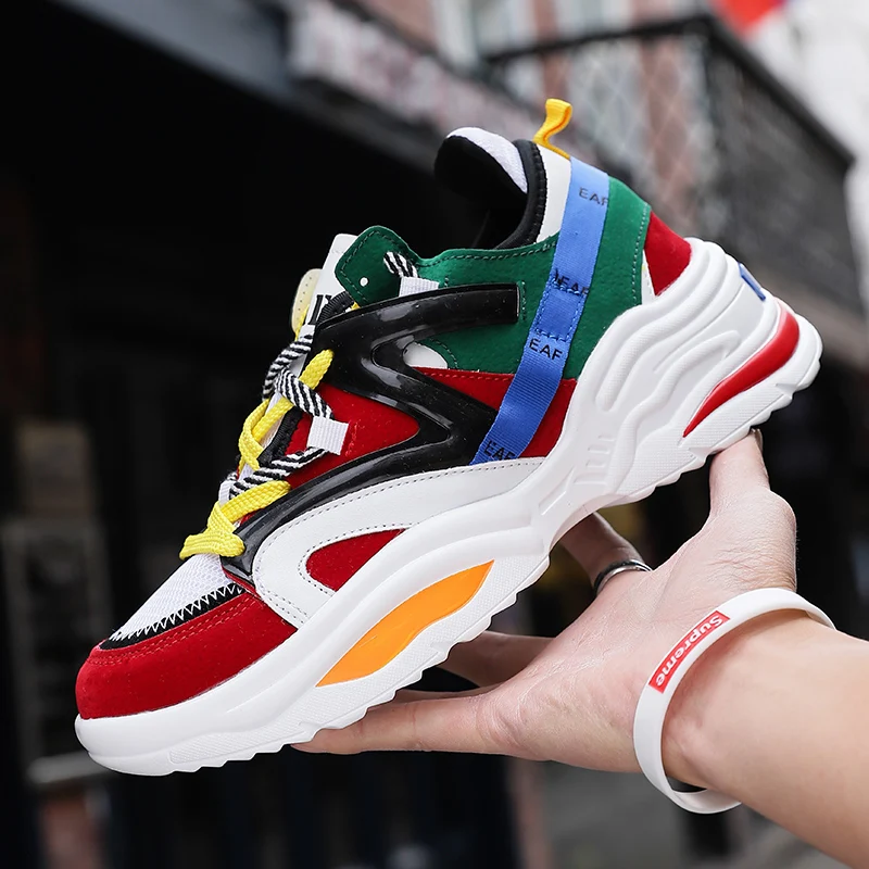 Günstige Dicke Sohle Frauen Laufschuhe Schuh Atmungsaktive INS Ulzza Harajuku Plattform Sneaker Licht Zunehmende Männer Vintage Dad Chunky Spaziergang ABO 48