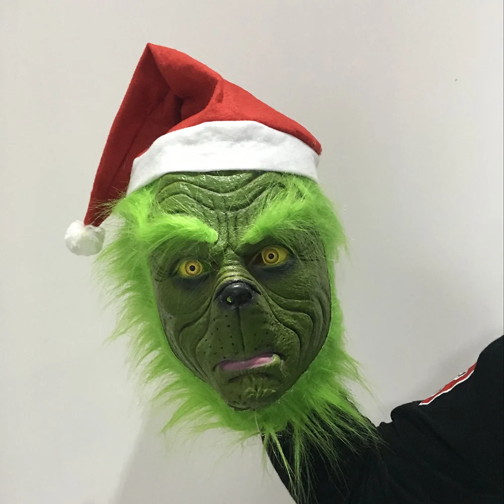 Смешной Grinch палантин Рождество маска для вечеринки Косплей Санта Рождество полный голова латексная маска далее взрослый костюм маска реквизит