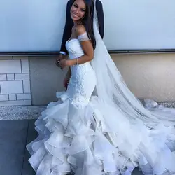 Уникальный дизайн сексуальное свадебное платье Русалка с открытыми плечами длина до пола плотный лиф Свадебные платья с гофрированной