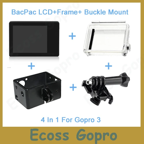 Gopro ЖКД Gopro hero3/3+/Hero4 ЖКД экран BacPac дисплей+ задняя дверь чехол+ Расширение рамки+ Пряжка крепление для Gopro аксессуары