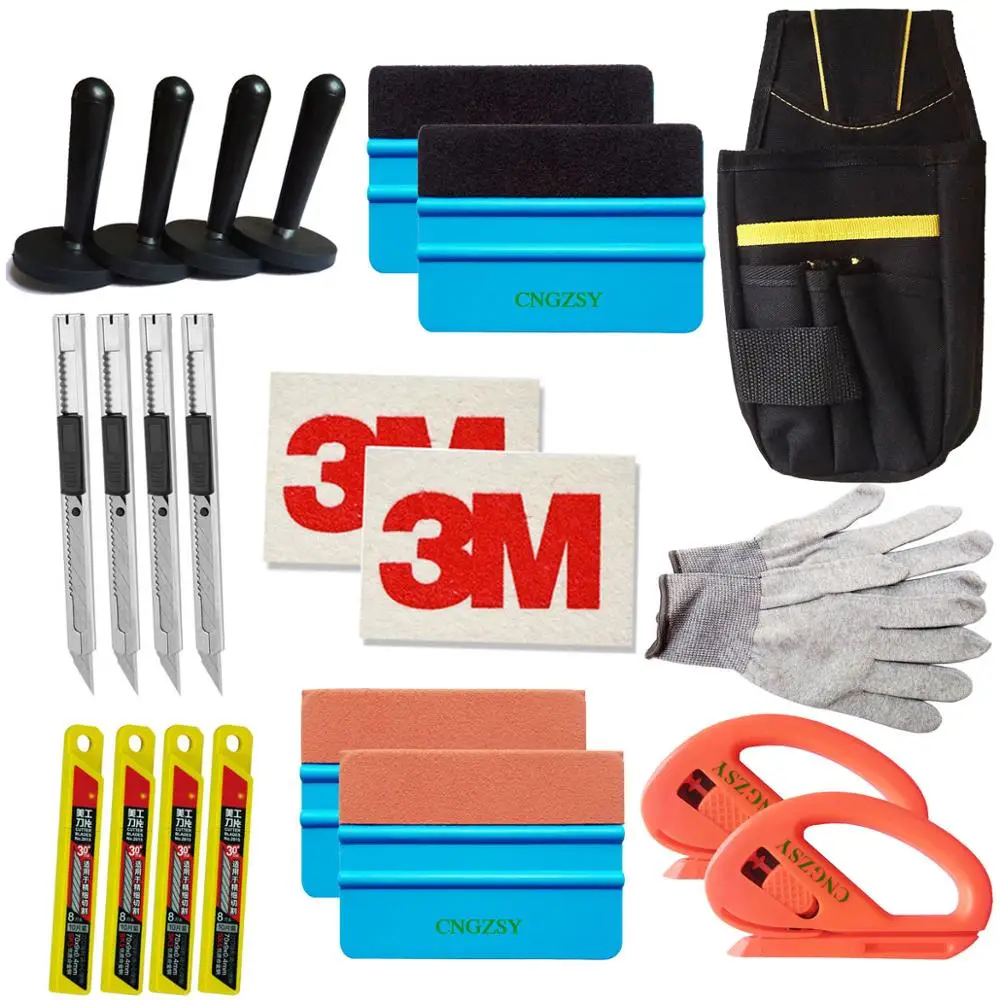 Billige CNGZSY Standard Pro Tool kit Combo Auto Vinyl Wrap Tasche Rakel Rasiermesser Handschuh 4 Magnet kunst messer klingen 3M wolle wildleder rakel K27