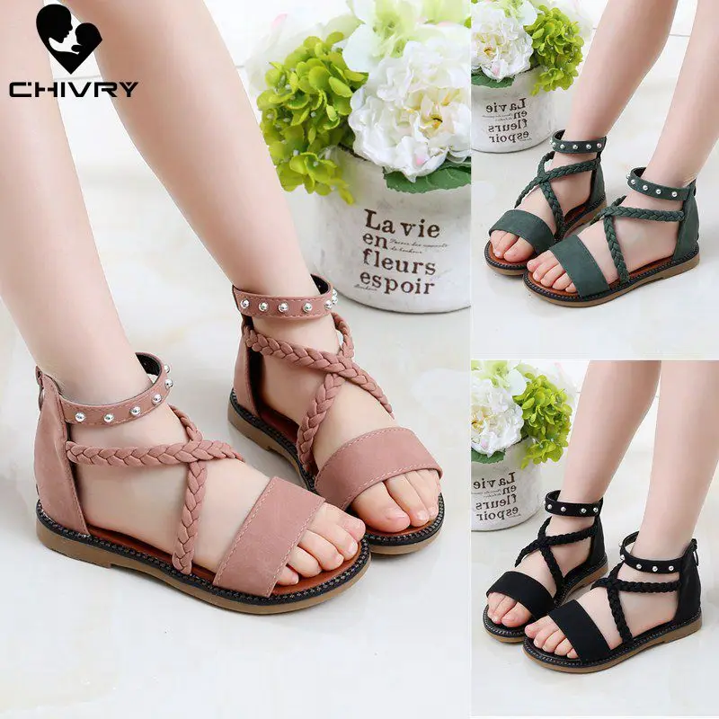 

Chivry New 2019 Summer Girls Sandals Fashion Beads Cross Wrap Princess Girls Shoes Children Kids Baby Beach Flat Sandals Shoes