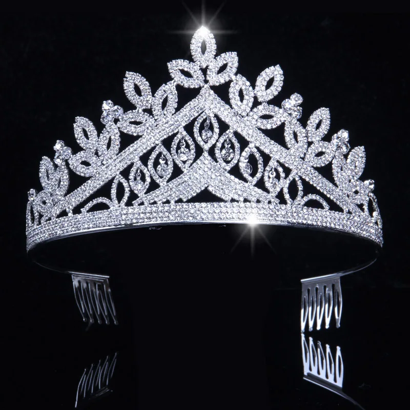 Leaves Bridal Queen Crown White Wedding Charm Wholesale Cristal Middle