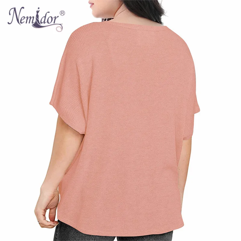 Nemidor Women's Casual Short Sleeve V Neck Button Down T Shirts Tie Front Knot Summer Loose Tops Blouses (6)