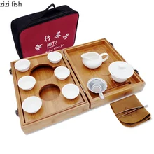 Дорожный чайный набор, портативный складной бамбуковый чайный поднос для автомобиля, Мини дорожная сумка, коробка для хранения, Декор для дома, чайный сервиз