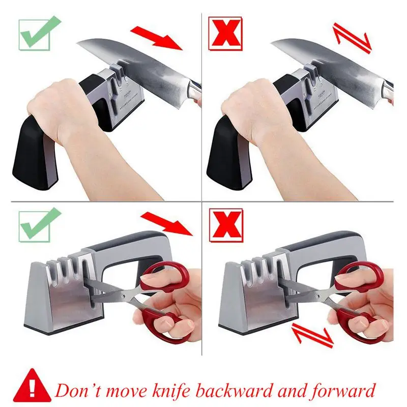 Ножи и заточка для ножниц, Кухня точилка для ножей 4-в-1 ручной Системы с 3-я ступенями Ножи инструмент для заточки с Non-slip база и