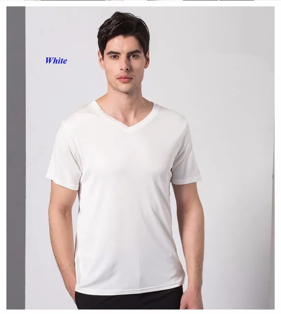 New arrival pure silk knitted V neck male T shirt,100 natural silk
