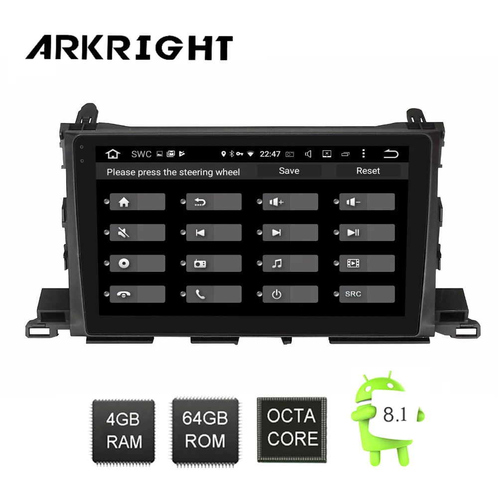 ARKRIGHT 10,1 ''автомобильный Радио/центр mulitimedia gps Android системный блок для Toyota Highlander ips экран Автомобильный плеер