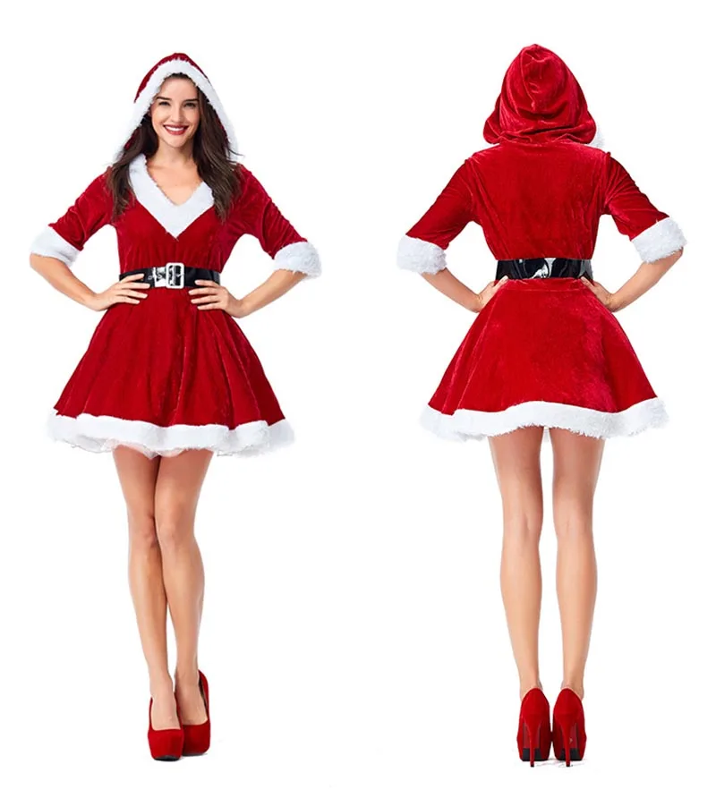 Костюм для взрослых на Рождество, костюм Санта Клауса, женское красное бархатное сексуальное дамское рождественское праздничное платье Санта Клауса для рождественской вечеринки, наряд большого размера