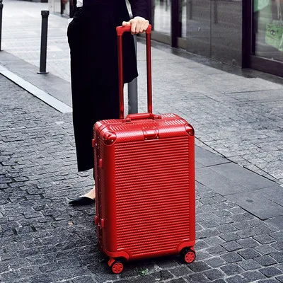 Алюминиевая рама+ PC чемодан на колесиках, Дорожный чемодан с колесом, мужской чемодан на колесиках, Женская многоколесная переноска, 2" 24" 2" 29" коробка - Цвет: Красный