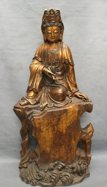 

004854 31" Chinese Buddhism Bronze Kwan-yin GuanYin Buddha Goddess Sitting Hill Statue