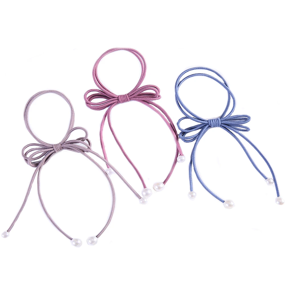 

Chyko 1PC New Bow Knot Scrunchy Gum Elastic Hair Bands Cute Girls Pearl Ponytail Holder Hair Tie Women Hair Rope Accessories