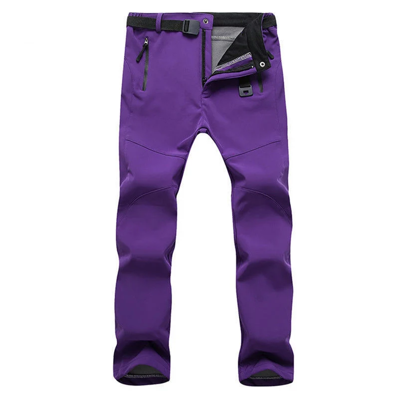 Уличные походные лыжные штаны для женщин, теплые флисовые мягкие спортивные брюки для кемпинга, S-3XL, повседневные осенние зимние женские штаны - Цвет: Purple1