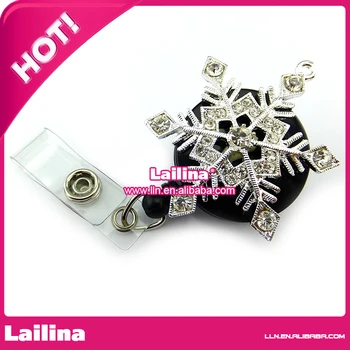 

Bling Rhinestone Retractable Badge Reel/ ID Badge Holder / Brooch / Pendant / Reels (Big Crystal Clear Snowflake)