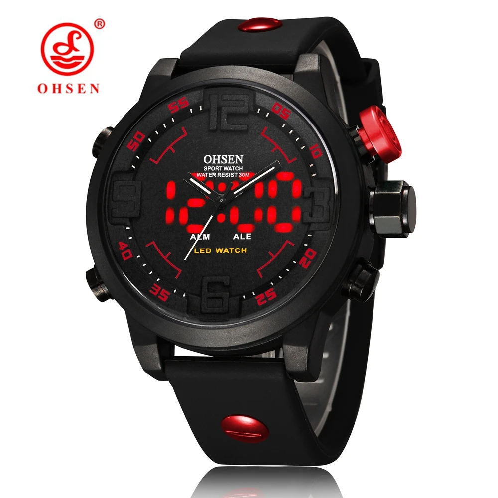 

OHSEN Mens Waterproof Watches High Quality Military Silicone Band Casual Digital LED Men Sports Watch Quartz Analog Wrist Clock