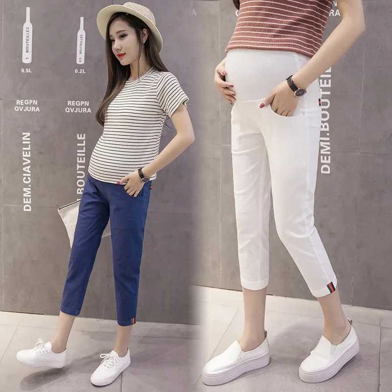 

Summer Cotton Linen Maternity Legging Elastic Waist Belly Skinny Clothes for Pregnant Women Pregnancy Pants Cropped Trousers