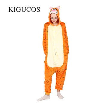 

KIGUCOS Cartoon Tiger Cosplay Unisex Adult Hooded Sleepwear Lovely Cute Flannel All On One Winter Warm Pajamas