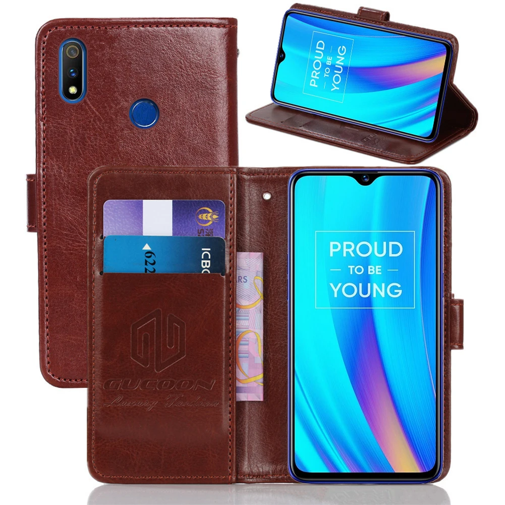 Классический чехол-бумажник GUCOON для OPPO Realme 3 Pro RMX1851, винтажный Чехол-книжка из искусственной кожи, Модный чехол для телефона