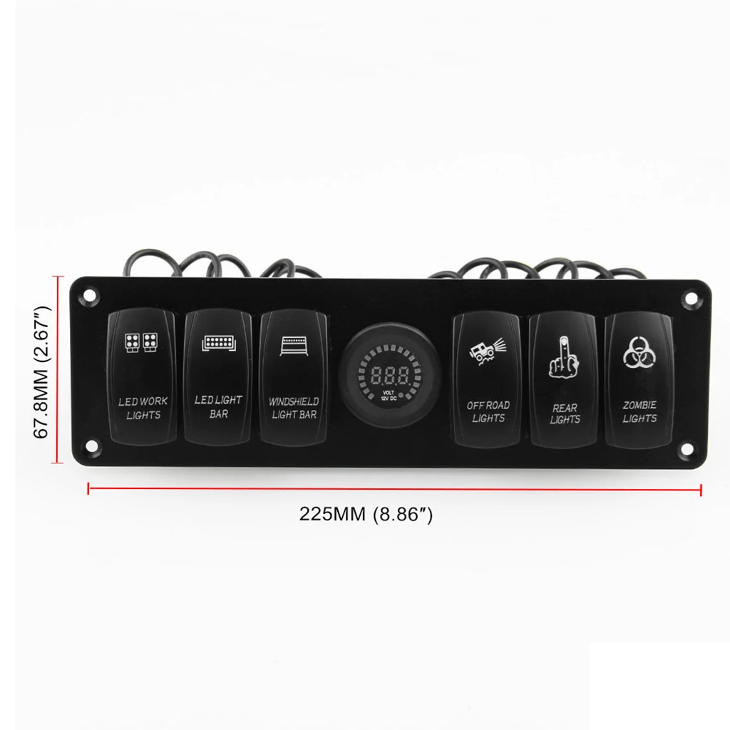 6 Gang Car Marine Boat Circuit RV LED Toggle Rocker Switch Panel Breaker Voltmeter for RV Car Boat Colorful Light