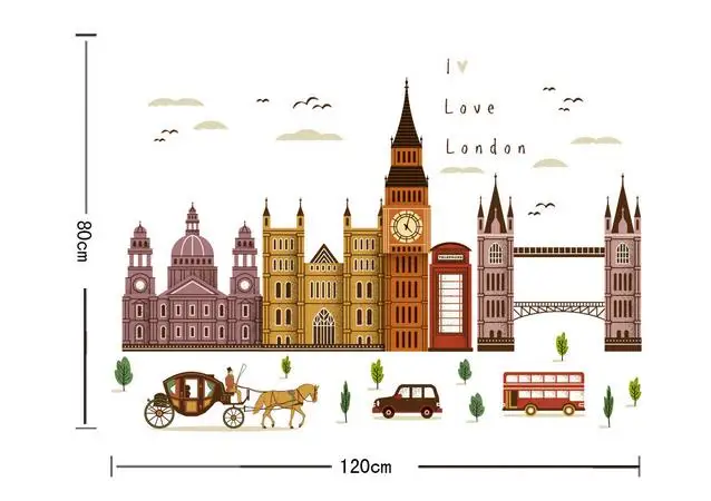 MARUOXUAN,, Big Ben In London, архитектурные серии, наклейки на стену, для гостиной, спальни, виниловая настенная живопись, Наклейки на стены - Цвет: 60X90CM