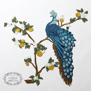 

Gold Phoenix Embroidered Patch Sequined Peacock Applique Fabric Apparel Flower Fabric Patches for Qipao Dress Ethnic Clothes Diy