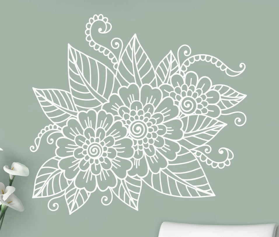 Abstract Flowers Mehndi Wall Vinyl Sticker Henna Indian Ornament Decal