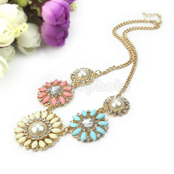 Stylish Rhinestone Flower Charms Collar Bib Pendant Chain Necklace Colorful Hot | Украшения и аксессуары