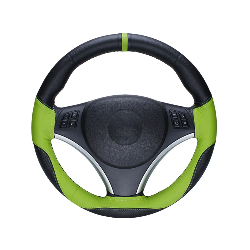 

1 Pcs Steering Wheel Cover Leather Green Black Anti-Slip Sport Steer Wheel Protector Car Decoration Skidproof coprivolante pelle