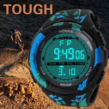 Новинка, модные водонепроницаемые мужские часы с ЖК-дисплеем для мальчиков, цифровые часы с секундомером и датой, резиновые спортивные наручные часы для мальчиков, электронные часы