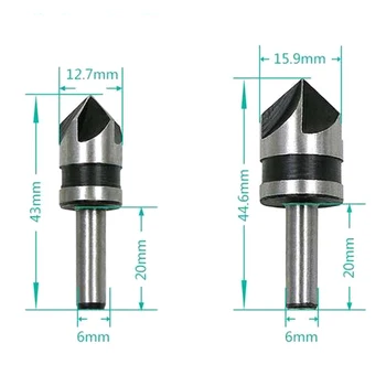 

2pcs 82° Five Blade Countersink Drill Bit Chamfering Angle Driver Round Handle 1/2 5/8 Woodworking Tool