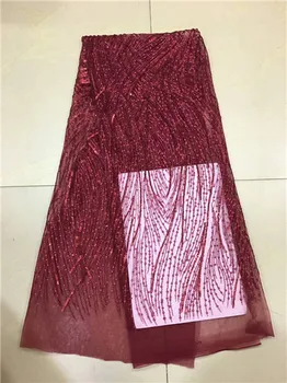 

2017 High quality WINE African net lace fabric with sequins French african sequin lace fabric for wedding lace dress
