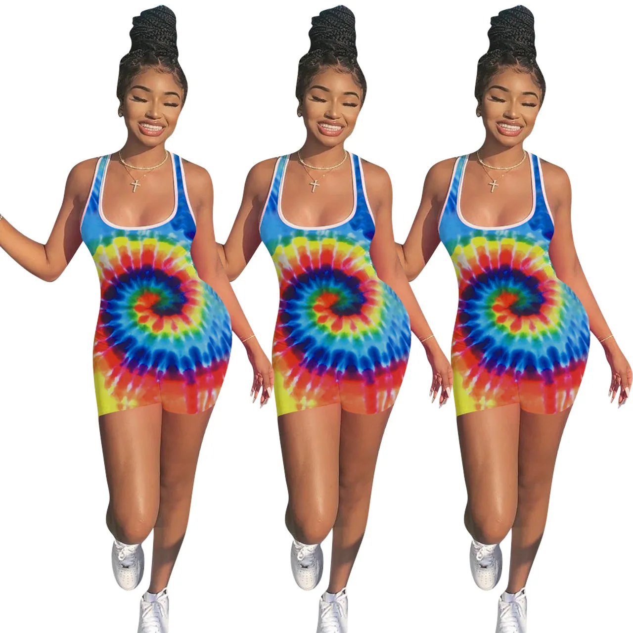 women new black hole tie dye cartoon galaxy print bodycon jumpsuit sleeveless night club party sexy romper playsuit GLY8105