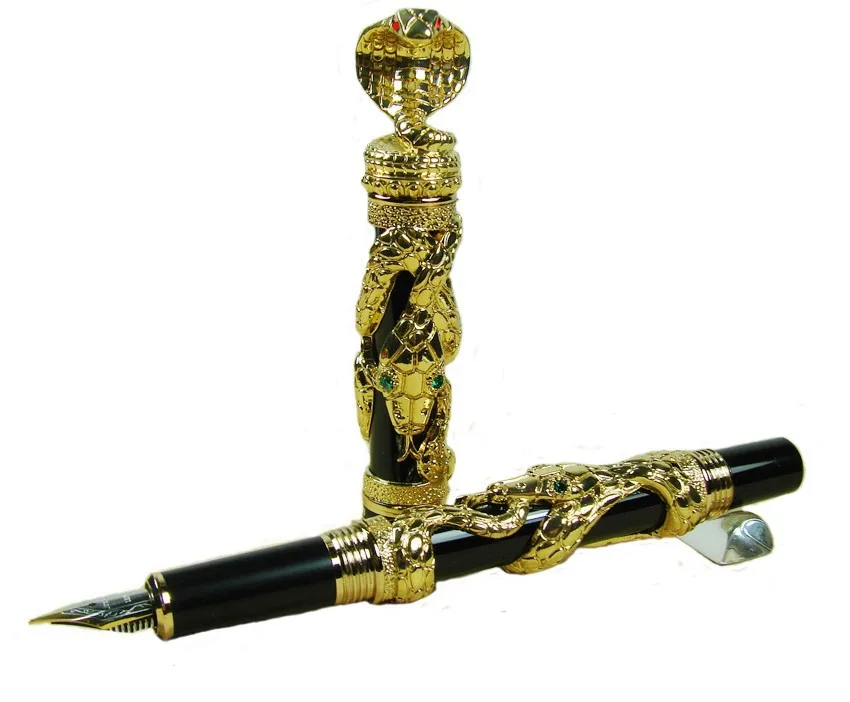 Jinhao Snake Fountain Pen Vintage Style Pen Golden Black Cobra 3D