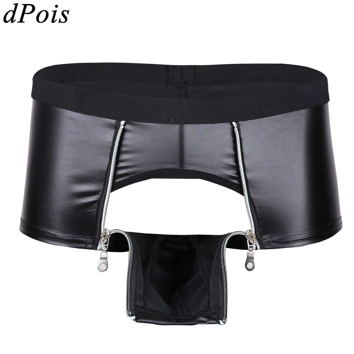

Men Faux Leather Briefs Underwear Sexy Zipper Pouch Open Crotch Panties Boxer Brief Underpants Gay Swimwear Exotic Clubwear