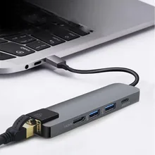 USB-C Узловая док-станция Thunderbolt 3 к HDMI UHD 4 к 2xUSB3. 0 концентратор Gigabit Ethnernet RJ45 1000 Мбит/с USB-C PD 5в1 Кабель-адаптер для Macbook