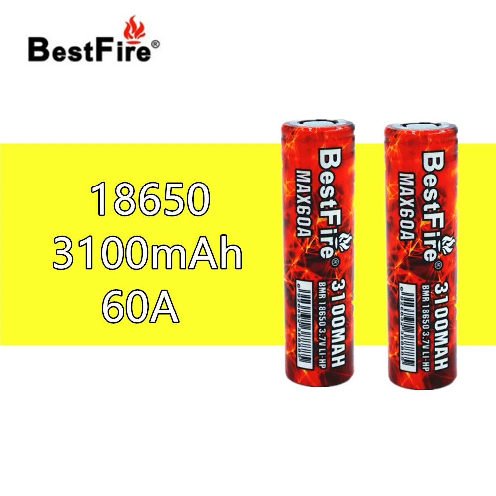 2 шт. BESTFIRE IMR18650 3100 мАч 60A плоский верх перезаряжаемый литиевый аккумулятор для ECIG