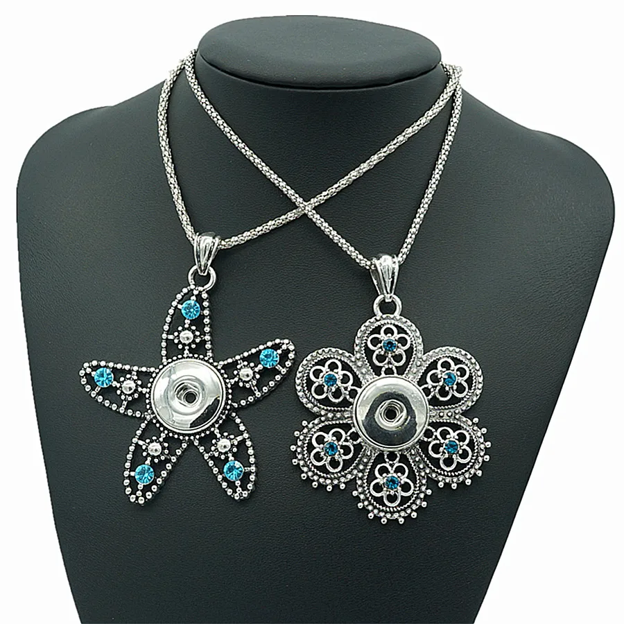 New Flower/Starfish Beauty rhinestone snap necklace 50cm fit 18mm snap