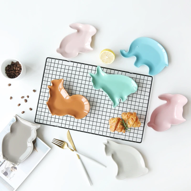 1PC Handmade Ornaments Animals Dish Elephant/Rabbit/Cats Ceramic Fruit Plate Storage Tray Sauce Home Decoration Tableware | Дом и сад