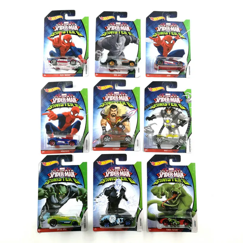 Hot Wheels машинка с героями комиксов Марвел, непобедимый Спайдермен Sinister6 Коллекционная серия металлические Литые модели автомобилей детские игрушки подарок - Цвет: One set(10pcs)-CMJ79