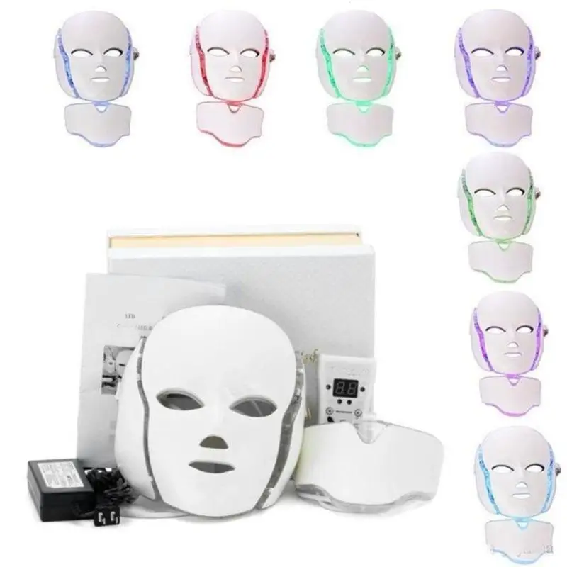 LED Light Photon Face Mask Massager Electric 7 Colors Skin Rejuvenation Facial Neck Therapy Mask Shrink Pores Skin Care USB B4 mayitr new full face cooling mask anti fatigue contracting pores facial skin care tools