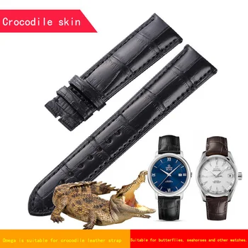 

Apply omega super - overlord seahorse butterfly flying series of American crocodile leather strap needle deduction