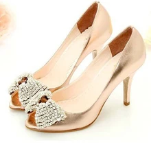 NEUESTE Frauen Komfortable Gold Funkelnden Glänzende Strass Braut Party Abschlussball-hochzeitsschuhe Dame Peep Toe Formelle kleidung Schuhe