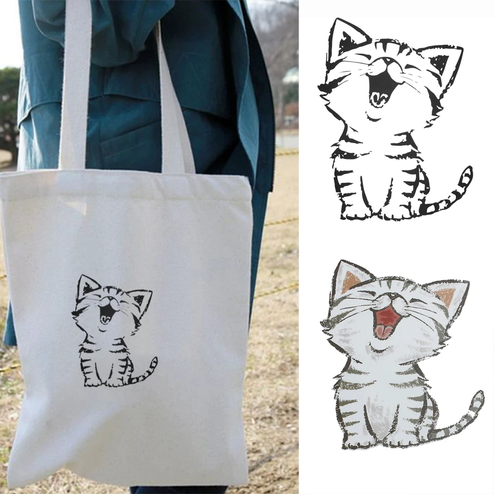 1 предмет, милая футболка с изображением котенка, котенка и железной нашивки, платья украшения, 4 размера, термопереводные наклейки с принтом, сумки для одежды