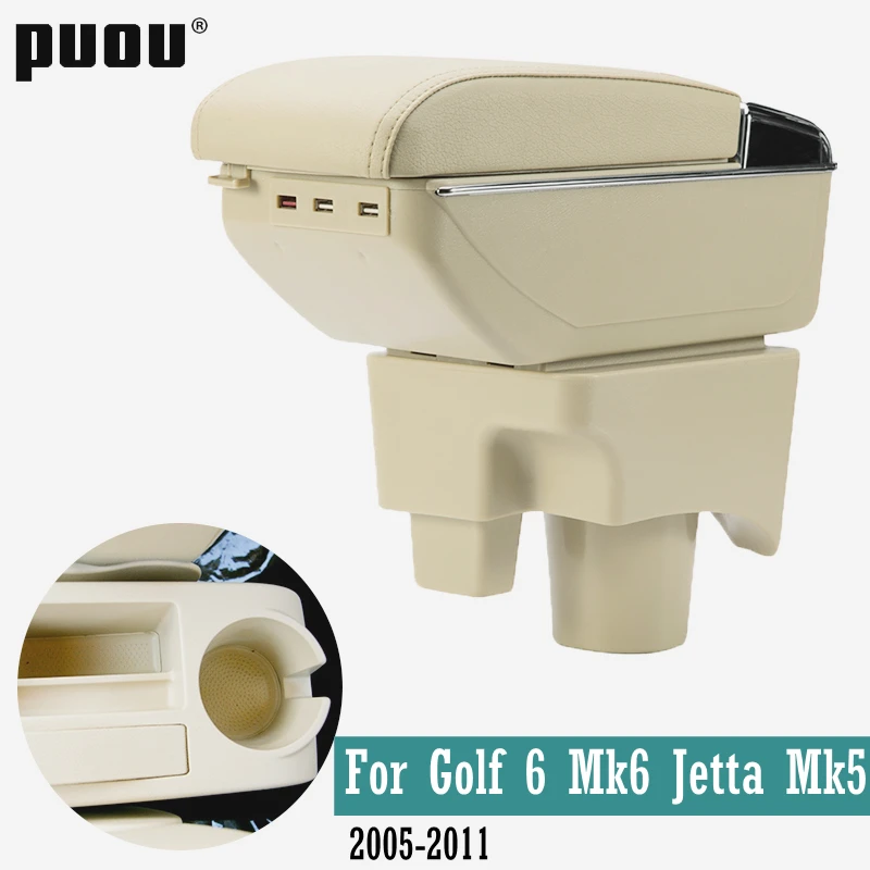 

Armrest box For VW Golf 6 08-13 Mk6 Jetta 5 2006-2011 Vento Wagon Dual Layer Rotatable Centre Console Storage Box USB Charging
