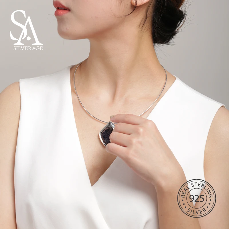 SA SILVERAGE 925 Plata gargantilla collar de Aventurina gargantilla collares joyería fina para las mujeres 12,58g/45mm * 30mm - 2