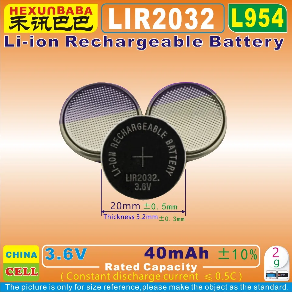 

10pcs [L954] 3.6V 40mAh [LIR2032] Li-ion Rechargebattery for Garmin Forerunner 10 and 15 PD2032C1