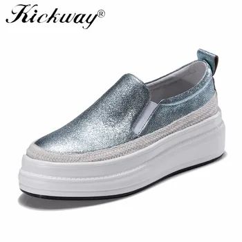 

Women Shoes Autumn Spring Flat Platform Metallic Sheepskin With Pigskin Lining Quality Party Shoes Round Toe Hemp Jute Shoes