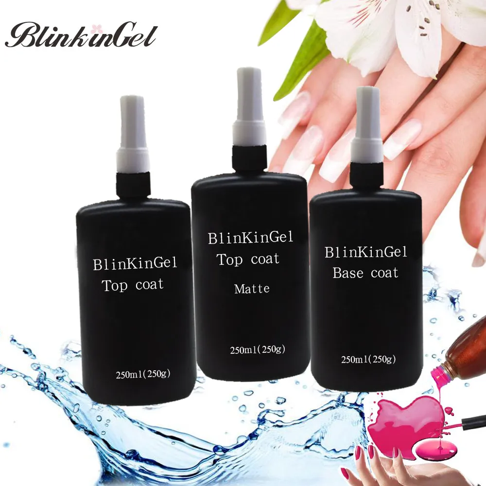 BlinkinGel 250ml Clear No Wipe Nailpolish Matte Gel Top Coat Nail Polish Gel Top and Base Coat for UV LED Lamp Refill Package