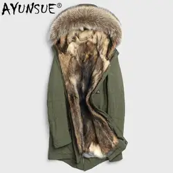 AYUNSUE Мужское пальто парка с натуральным мехом Длинная зимняя куртка с волчьим мехом мужские теплые парки с воротником из енота Hombre 2019 P-12-15002