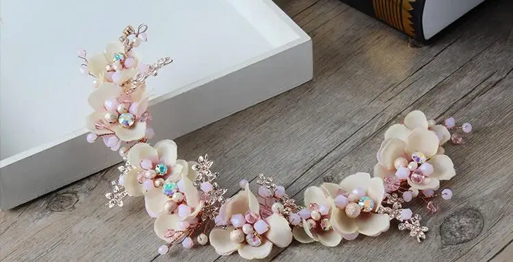 Blush Pink Flower Headwear Bridal Hair Decorations Flowers with Pearls Boho Mori Girls Fashion In Stock ZH013